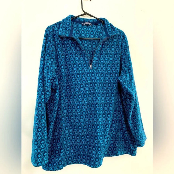 Lands’ End Quarter Zip Pullover Fleece Sweater Pattern Blue Size XL 16 - Picture 1 of 8